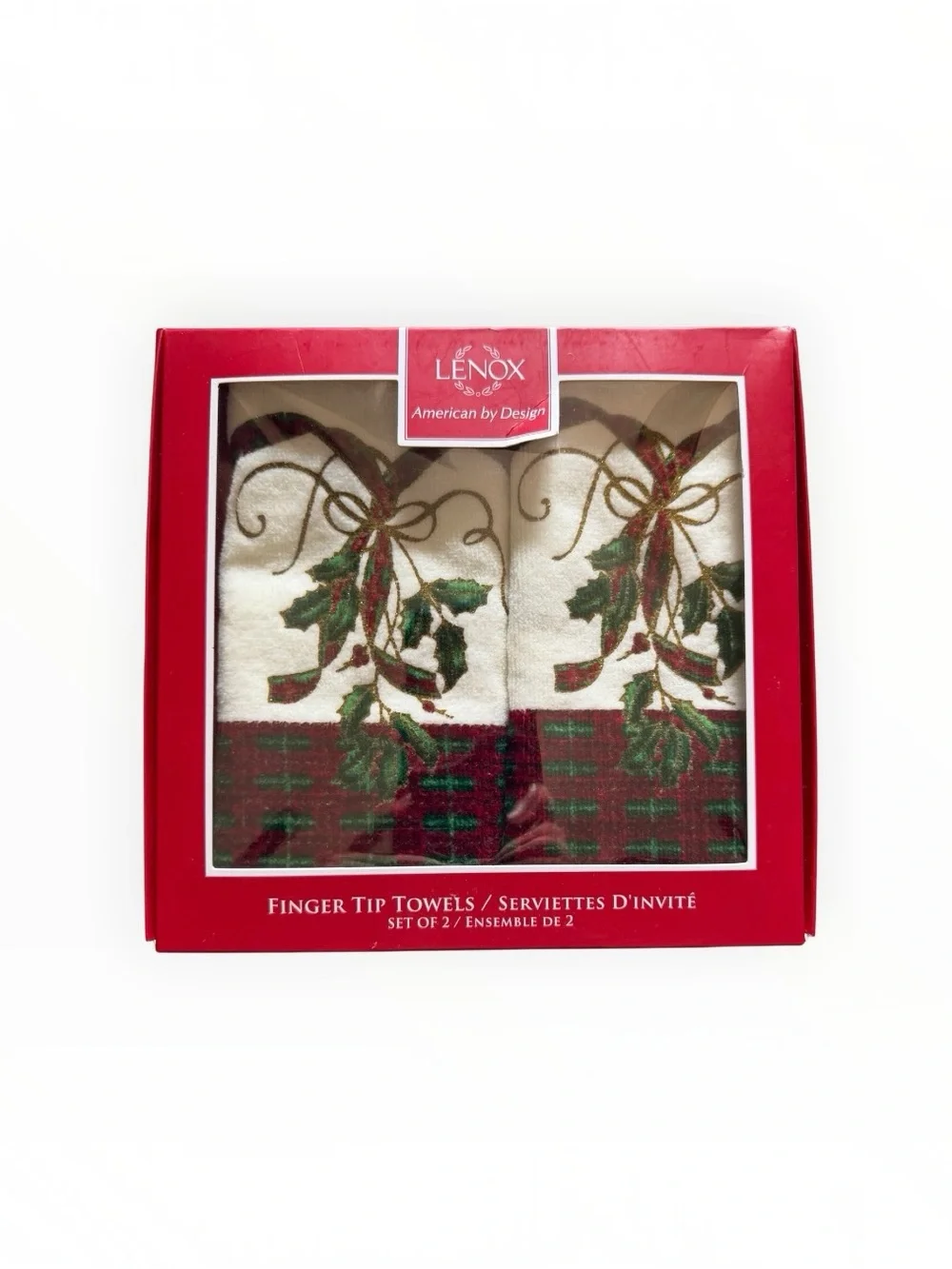 Lenox Set of 2 Holiday Nouveau Finger Tip Towels Traditional Christmas